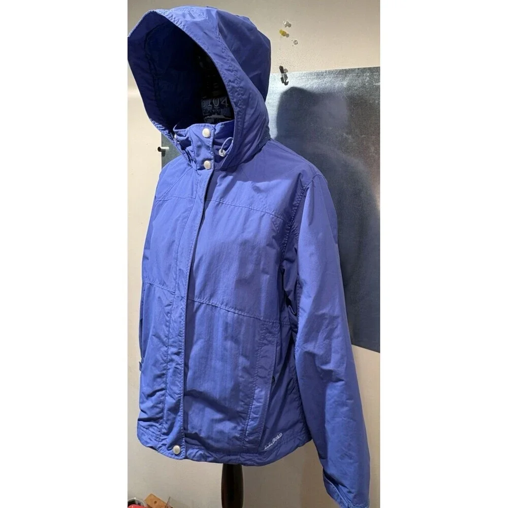 LL Bean 3 in 1 Jacket Women's Blue Windbreaker Hid-a-Hood Rain Jacket L-REG - Picture 4 of 16